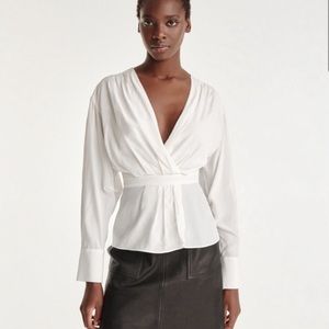 THE KOOPLES cross front pleated white silky blouse Size Small (Size 1) BNWT